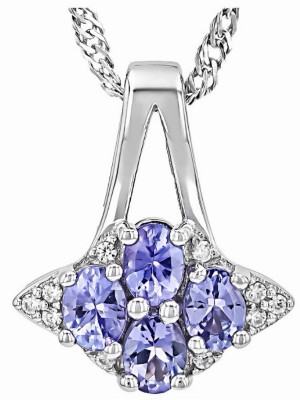 Tanzanite rhodium pendant with chain